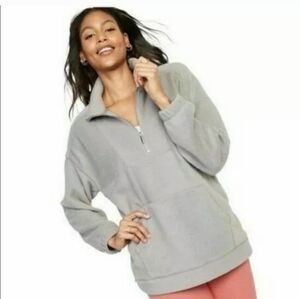 NEW Old Navy Gray Fleece Sherpa Quarter Zip Sweatshirt S